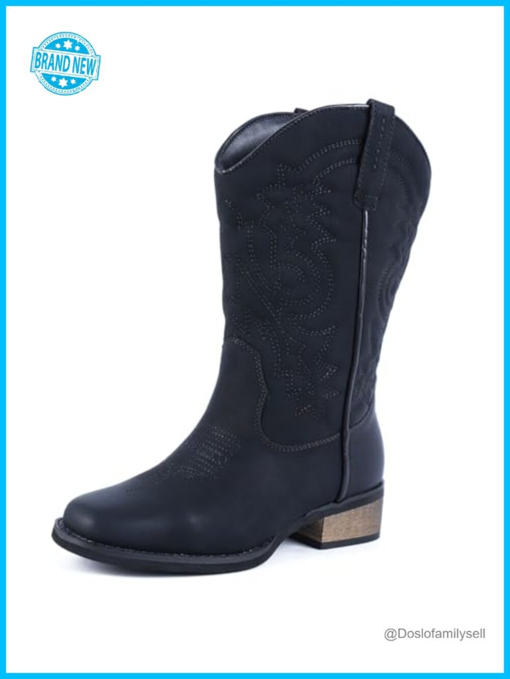 Women's Square Toe Western Cowboy Boots Faux Leather Wide Calf Mid-Calf Low Heel